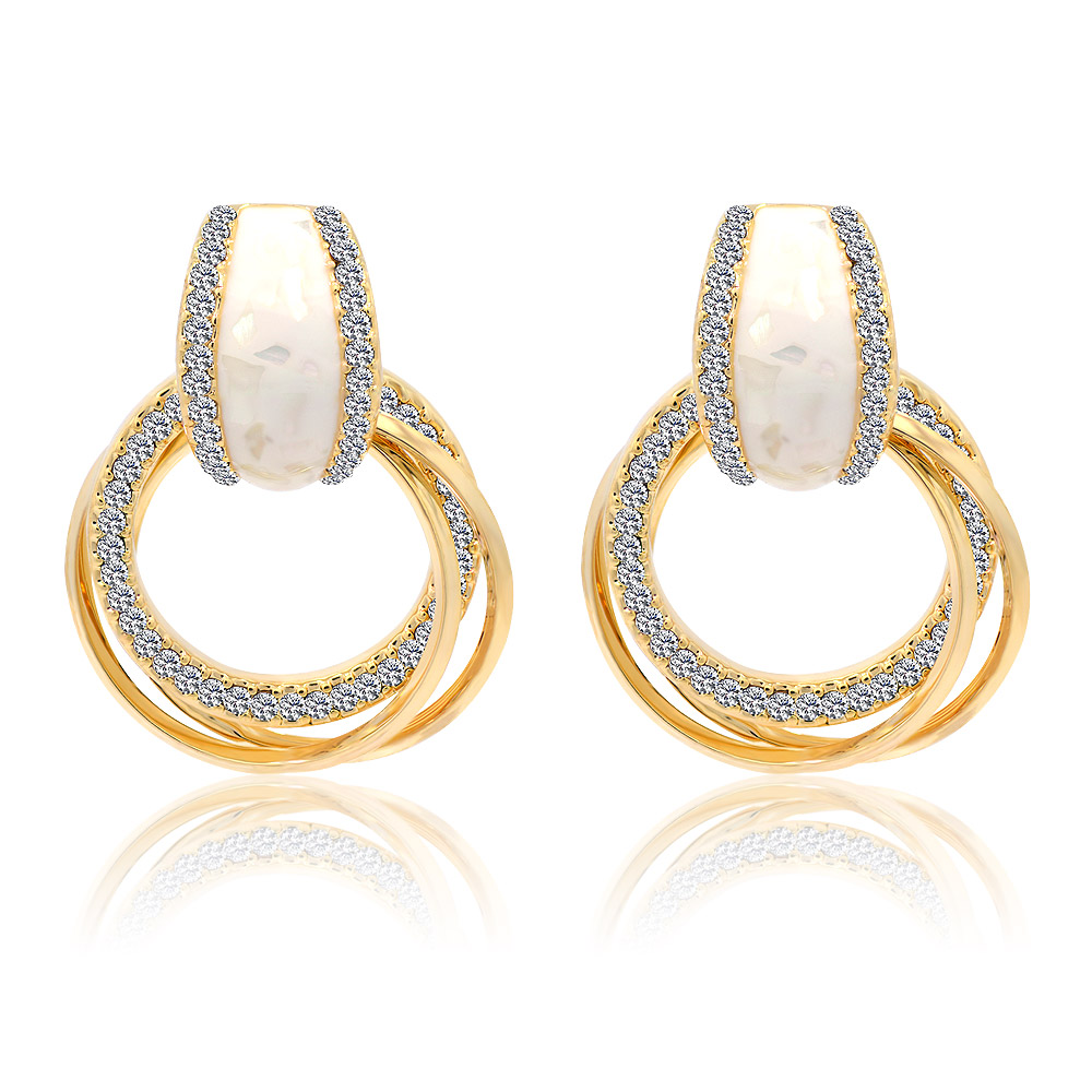 White Shell Print Enamel Hoops Drop Earrings